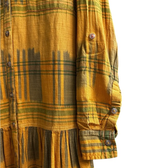 PILCRO Anthropologie Tangier Dress Tunic Shirt Mustard Yellow Plaid Size Med - Picture 5 of 12